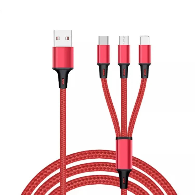 3-in-1 Fast Charging Cable | Universal Multi-Charger for iPhone, Type-C & Android (Micro USB) | 1.2M Durable Braided Black & Soft Silicone Orange Cables | High-Speed Data Sync Charging Lead