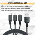 3-in-1 Fast Charging Cable | Universal Multi-Charger for iPhone, Type-C & Android (Micro USB) | 1.2M Durable Braided Black & Soft Silicone Orange Cables | High-Speed Data Sync Charging Lead