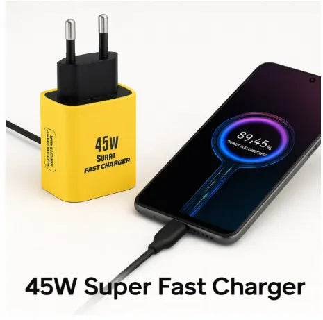 Daw-link 45W Super Fast Charger | Dual Port USB-C + USB-A | PD 3.0 & QC 3.0 Fast Charging Adapter for Samsung, iPhone, Xiaomi, Oppo, Vivo, Realme, OnePlus & More